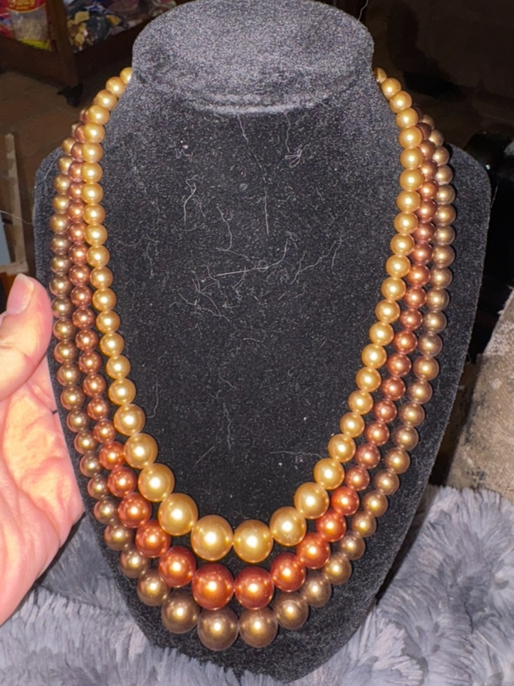 Vintage Gold and Bronze Multi-Strand Pearl Necklace - Women Jewelry